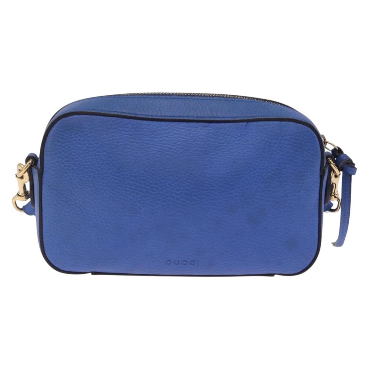 GUCCI Shoulder Bag Leather Blue Gold Auth 210234V