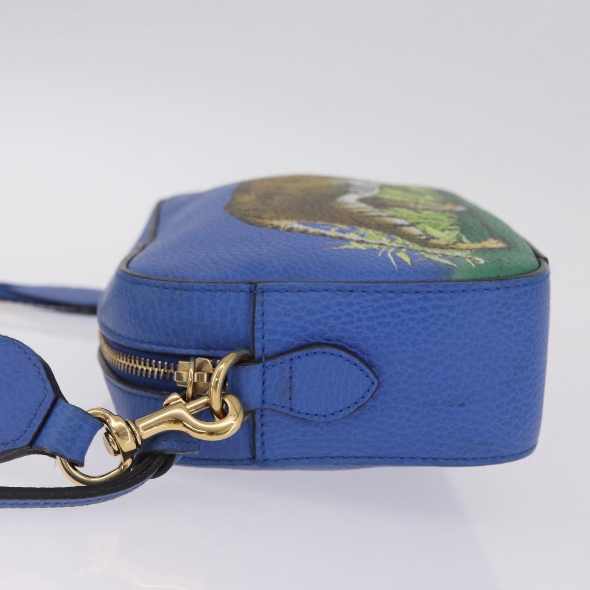 GUCCI Shoulder Bag Leather Blue Gold Auth 210234V