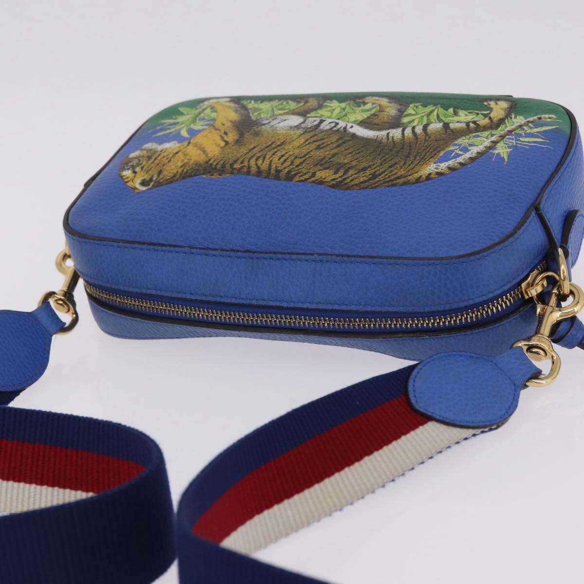 GUCCI Shoulder Bag Leather Blue Gold Auth 210234V