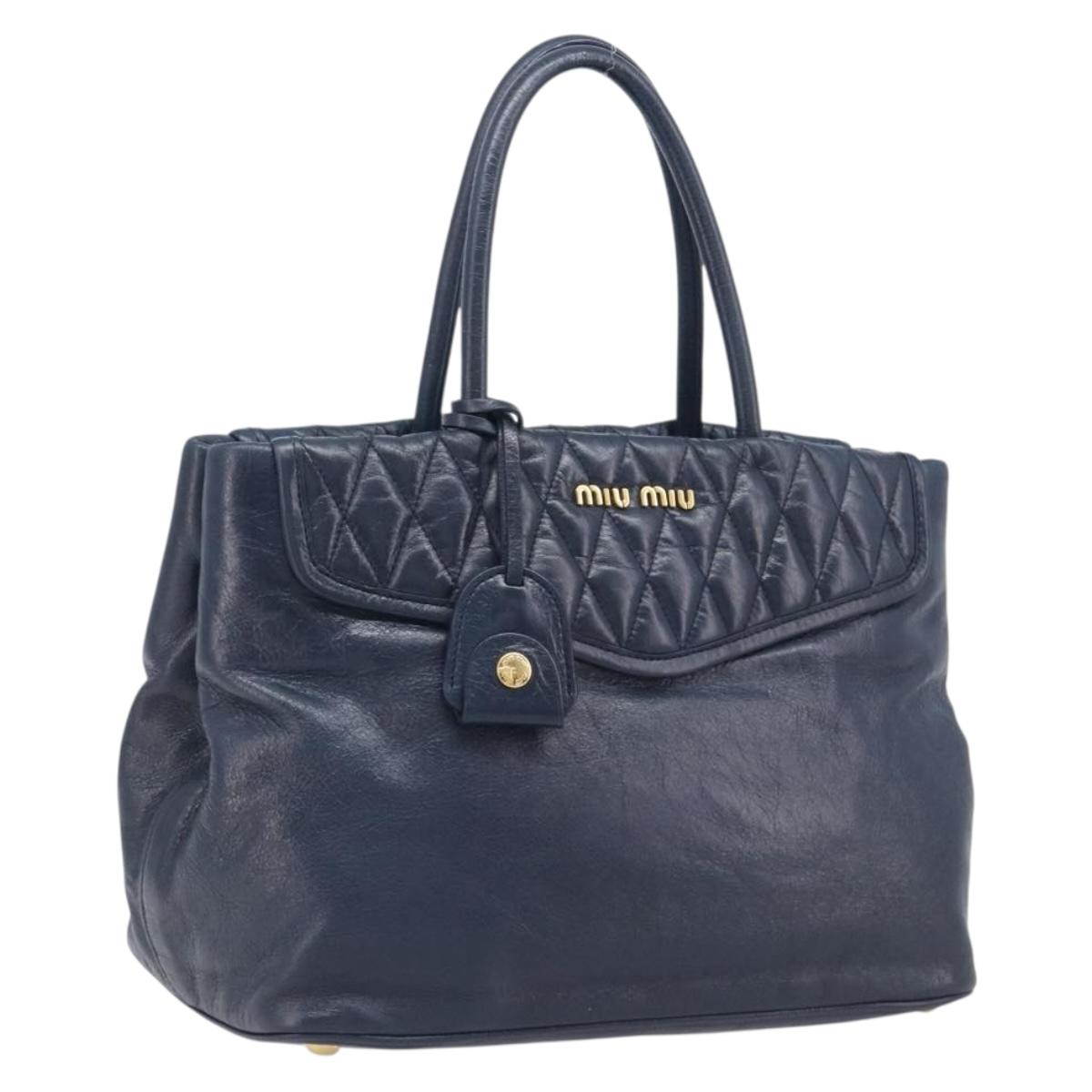 Miu Miu Hand Bag Vitellolux 2way Navy Gold Auth 210235A