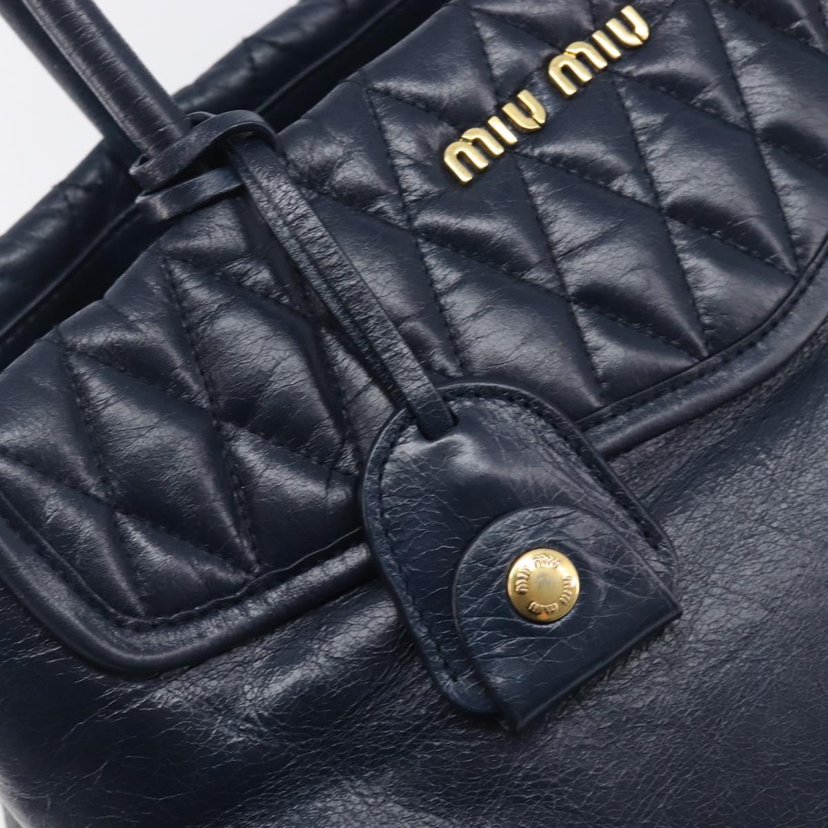 Miu Miu Hand Bag Vitellolux 2way Navy Gold Auth 210235A