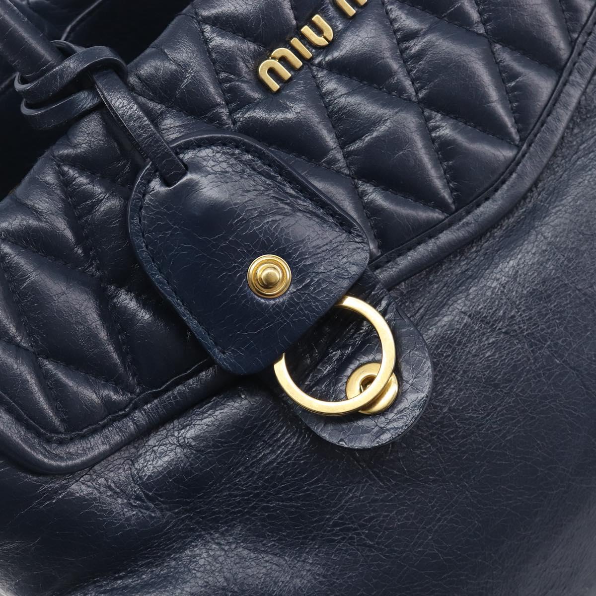 Miu Miu Hand Bag Vitellolux 2way Navy Gold Auth 210235A