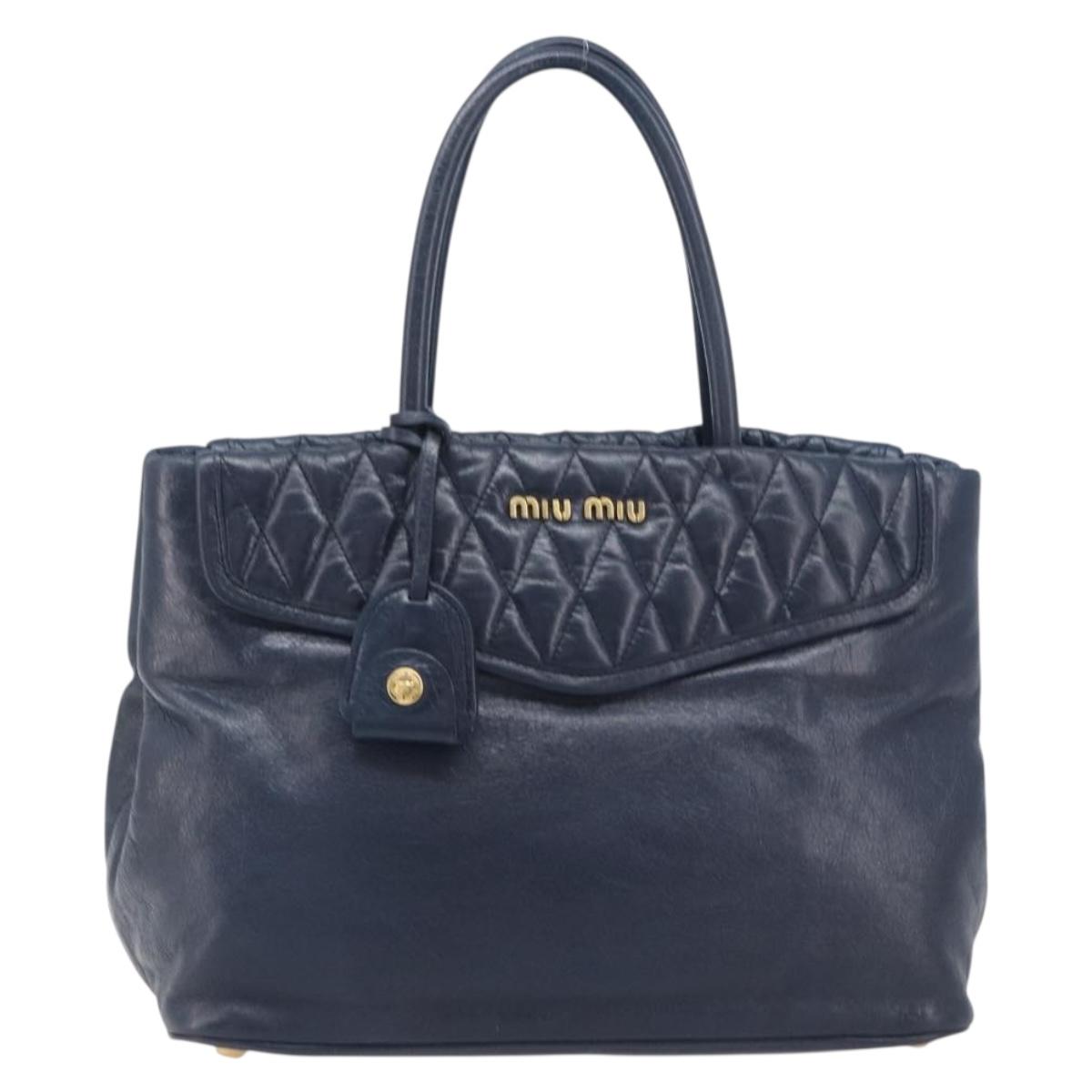 Miu Miu Hand Bag Vitellolux 2way Navy Gold Auth 210235A