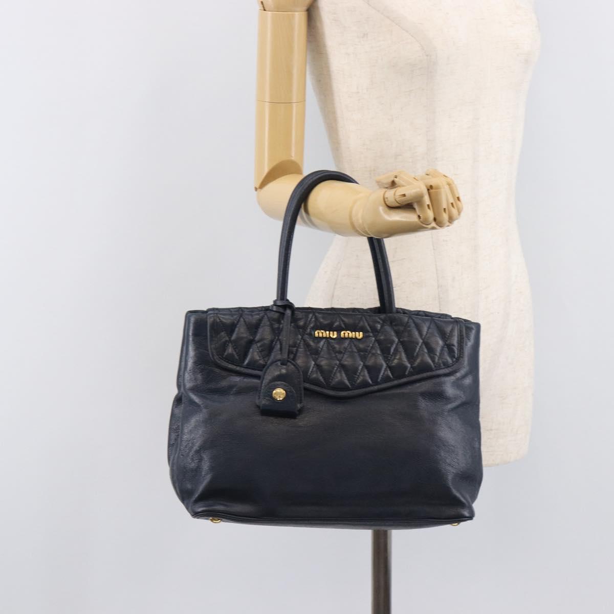 Miu Miu Hand Bag Vitellolux 2way Navy Gold Auth 210235A