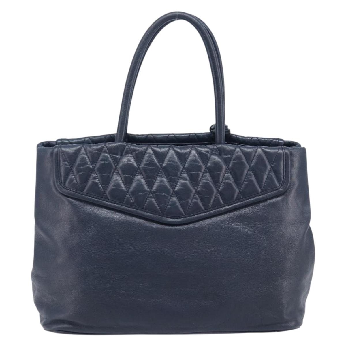 Miu Miu Hand Bag Vitellolux 2way Navy Gold Auth 210235A