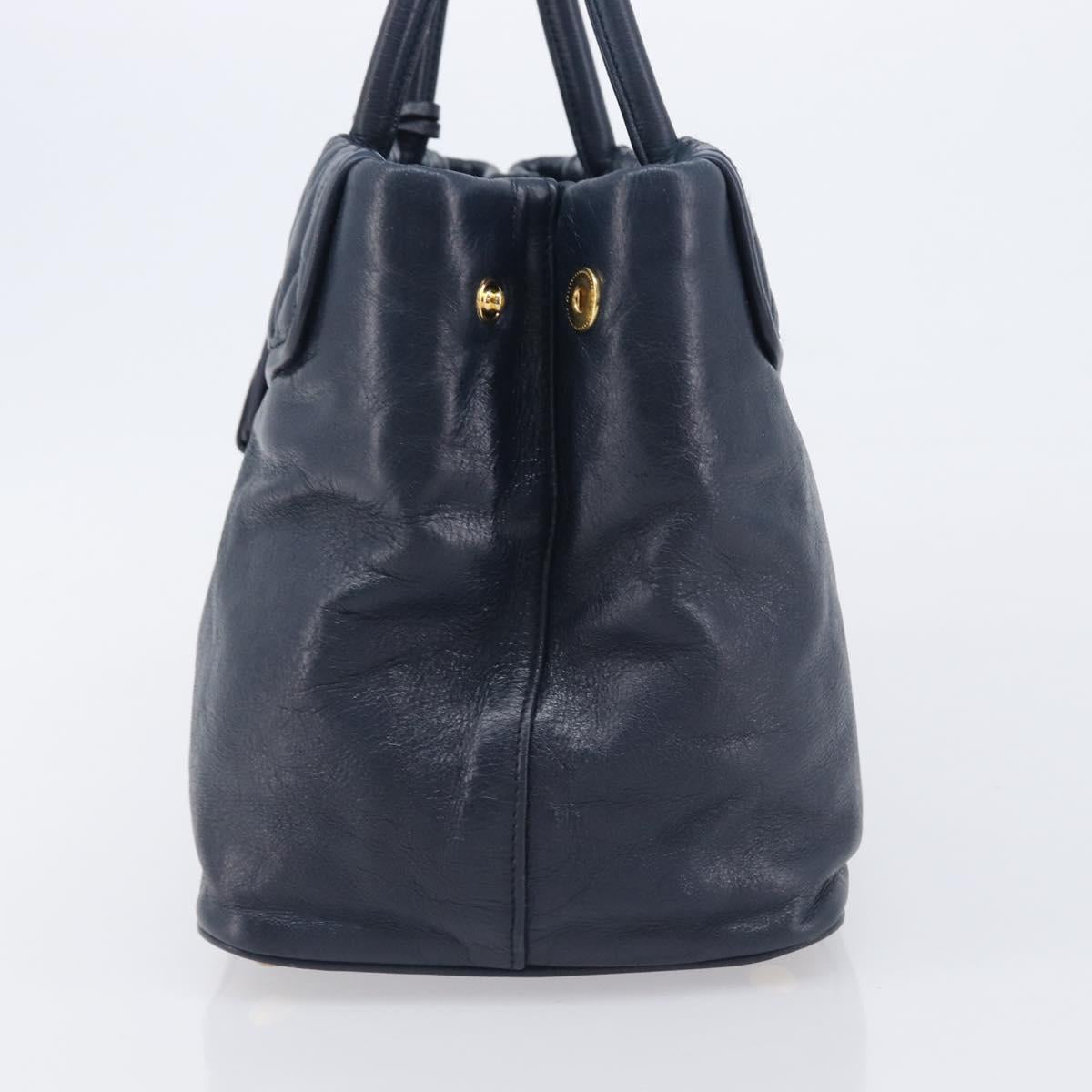 Miu Miu Hand Bag Vitellolux 2way Navy Gold Auth 210235A