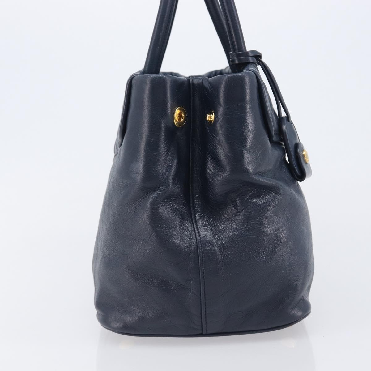 Miu Miu Hand Bag Vitellolux 2way Navy Gold Auth 210235A