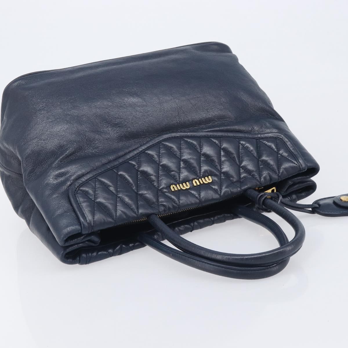 Miu Miu Hand Bag Vitellolux 2way Navy Gold Auth 210235A