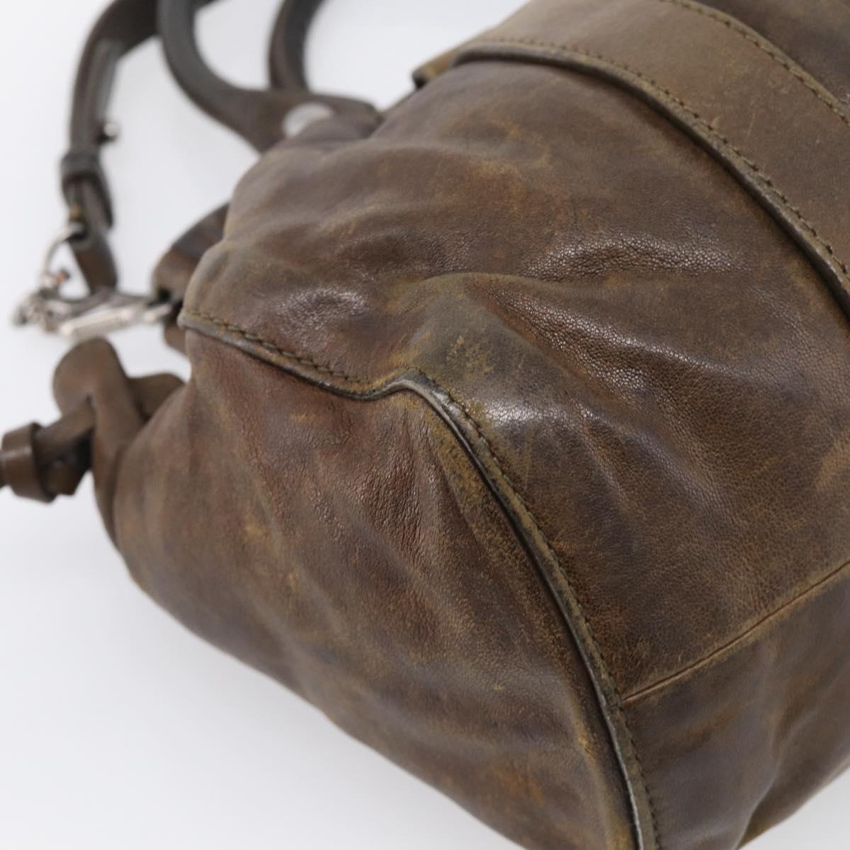 Miu Miu Hand Bag Vitellolux 2way Brown Silver Auth 210237V