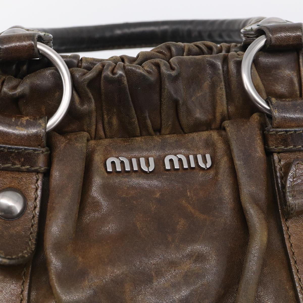 Miu Miu Hand Bag Vitellolux 2way Brown Silver Auth 210237V