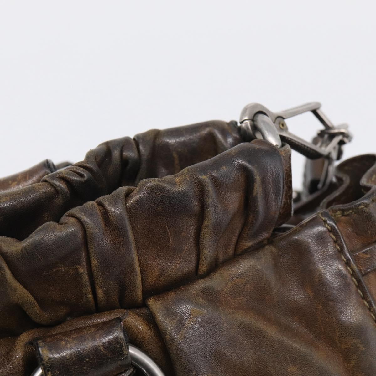 Miu Miu Hand Bag Vitellolux 2way Brown Silver Auth 210237V