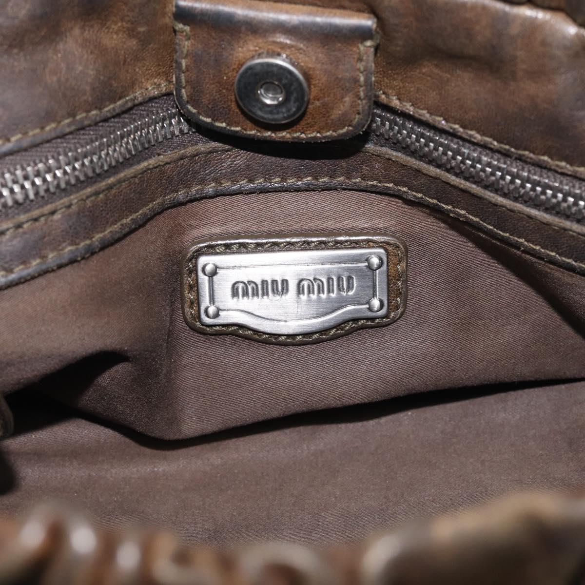 Miu Miu Hand Bag Vitellolux 2way Brown Silver Auth 210237V