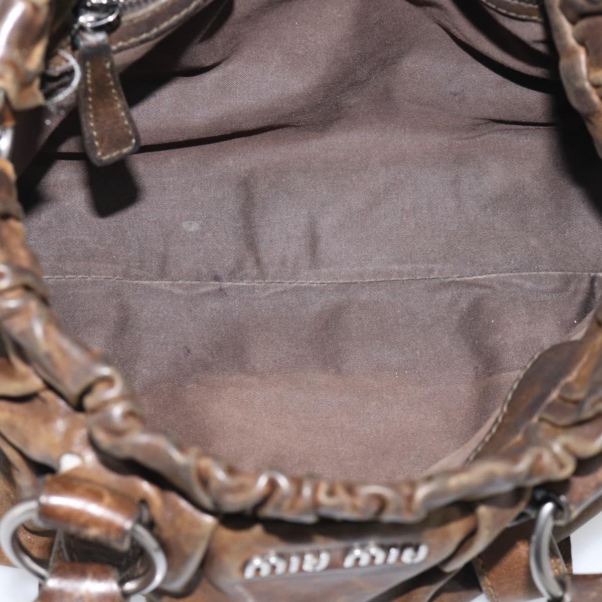 Miu Miu Hand Bag Vitellolux 2way Brown Silver Auth 210237V