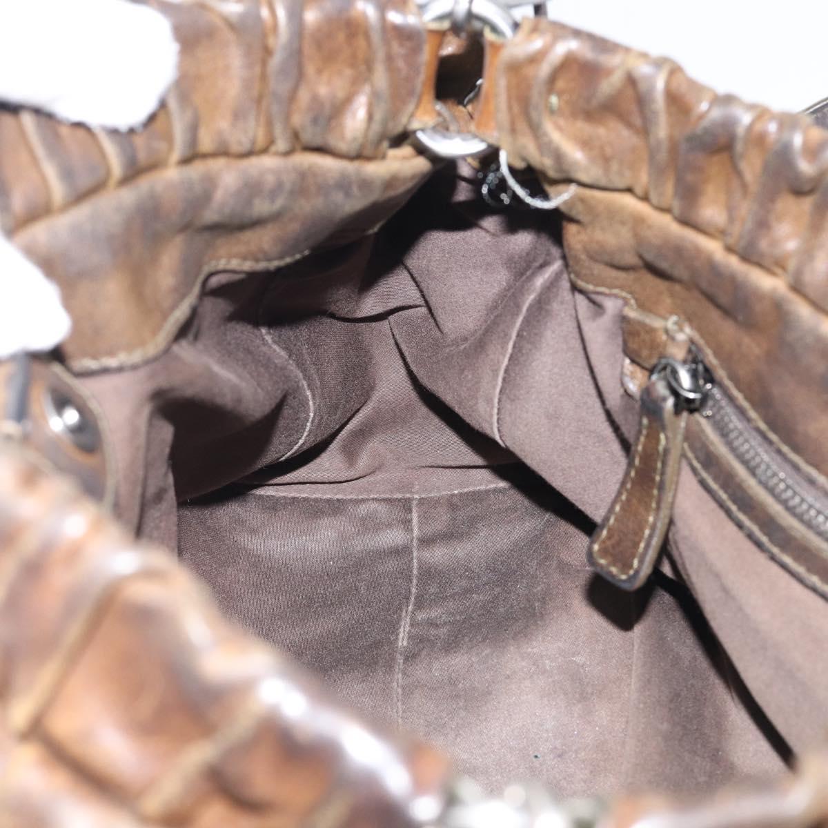 Miu Miu Hand Bag Vitellolux 2way Brown Silver Auth 210237V