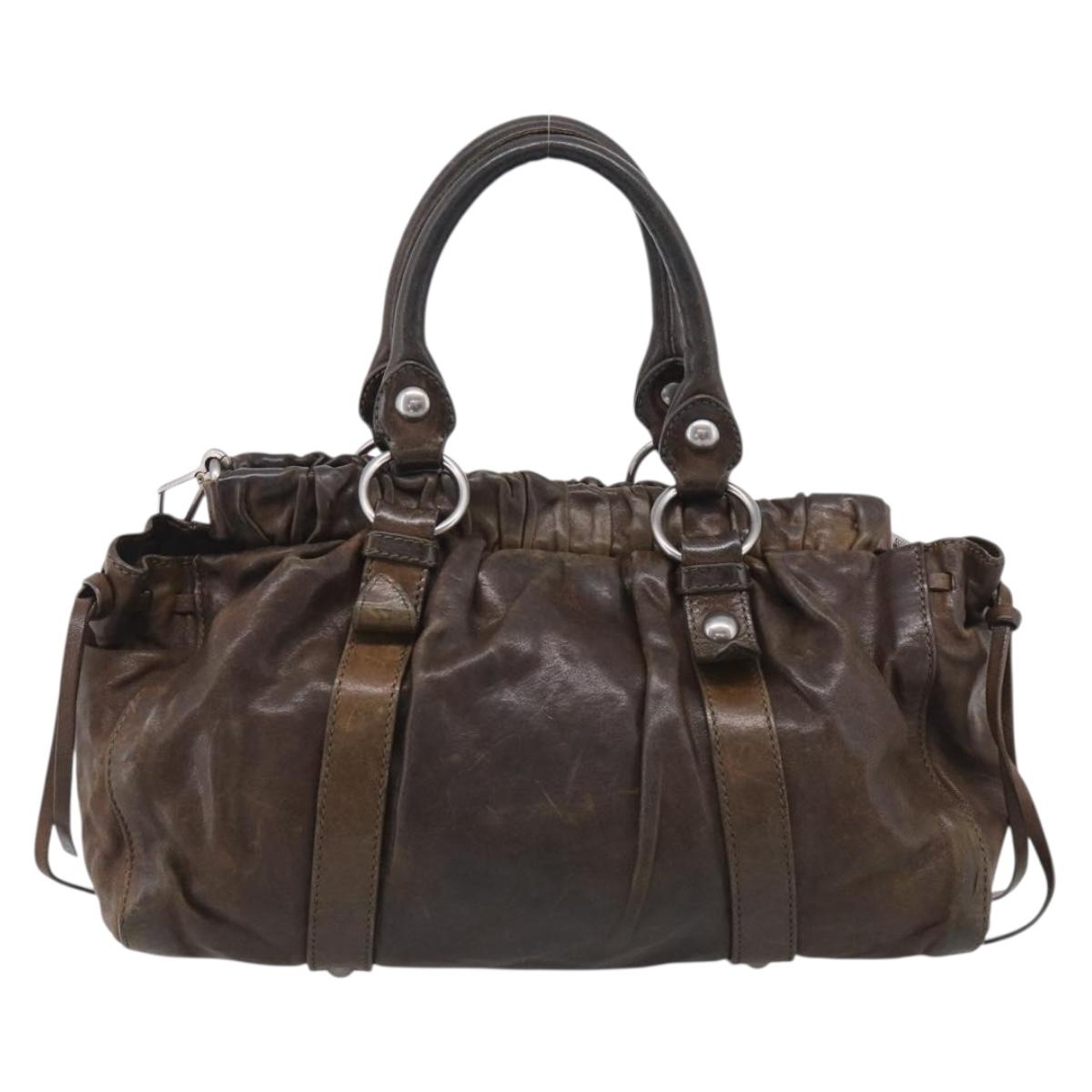 Miu Miu Hand Bag Vitellolux 2way Brown Silver Auth 210237V