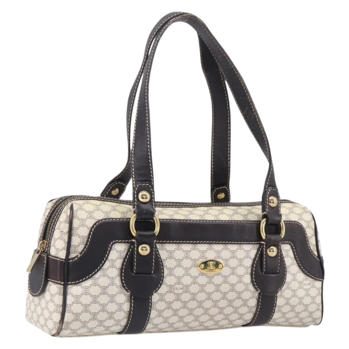 CELINE Macadam Canvas Hand Bag PVC Leather Ivory Gold Auth 210239