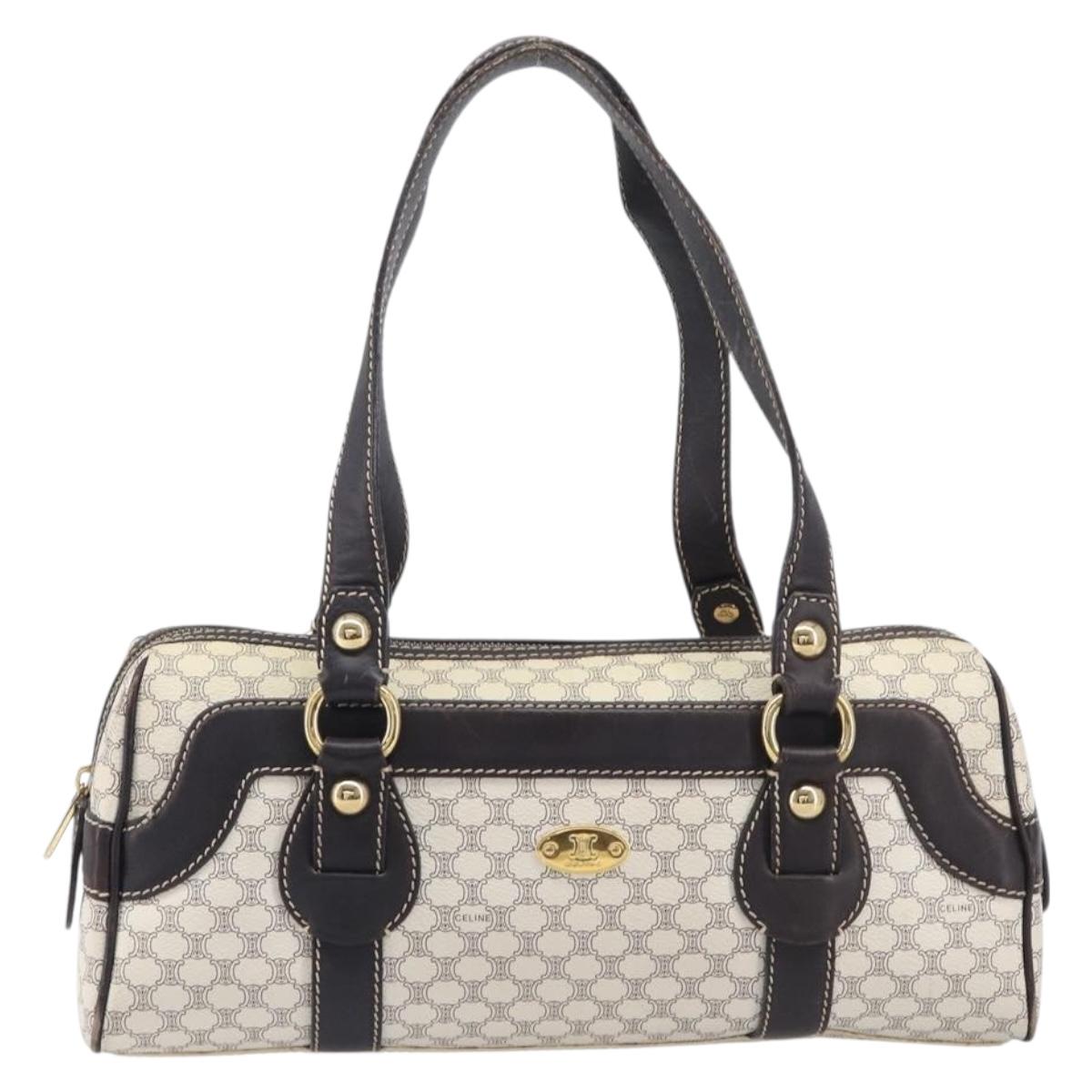 CELINE Macadam Canvas Hand Bag PVC Leather Ivory Gold Auth 210239