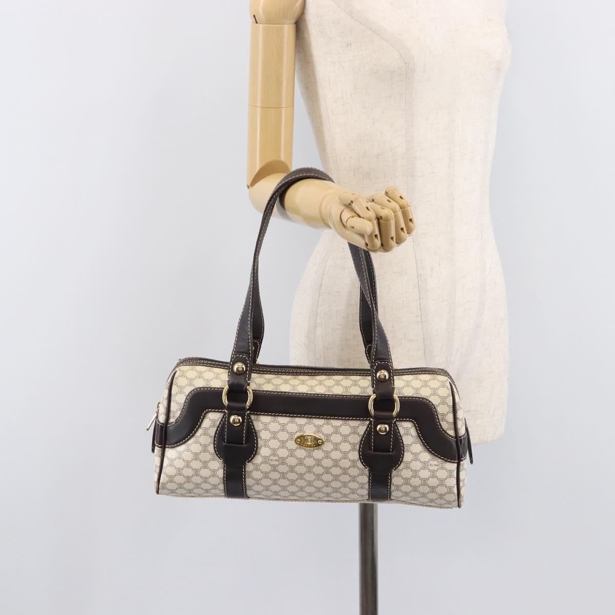 CELINE Macadam Canvas Hand Bag PVC Leather Ivory Gold Auth 210239