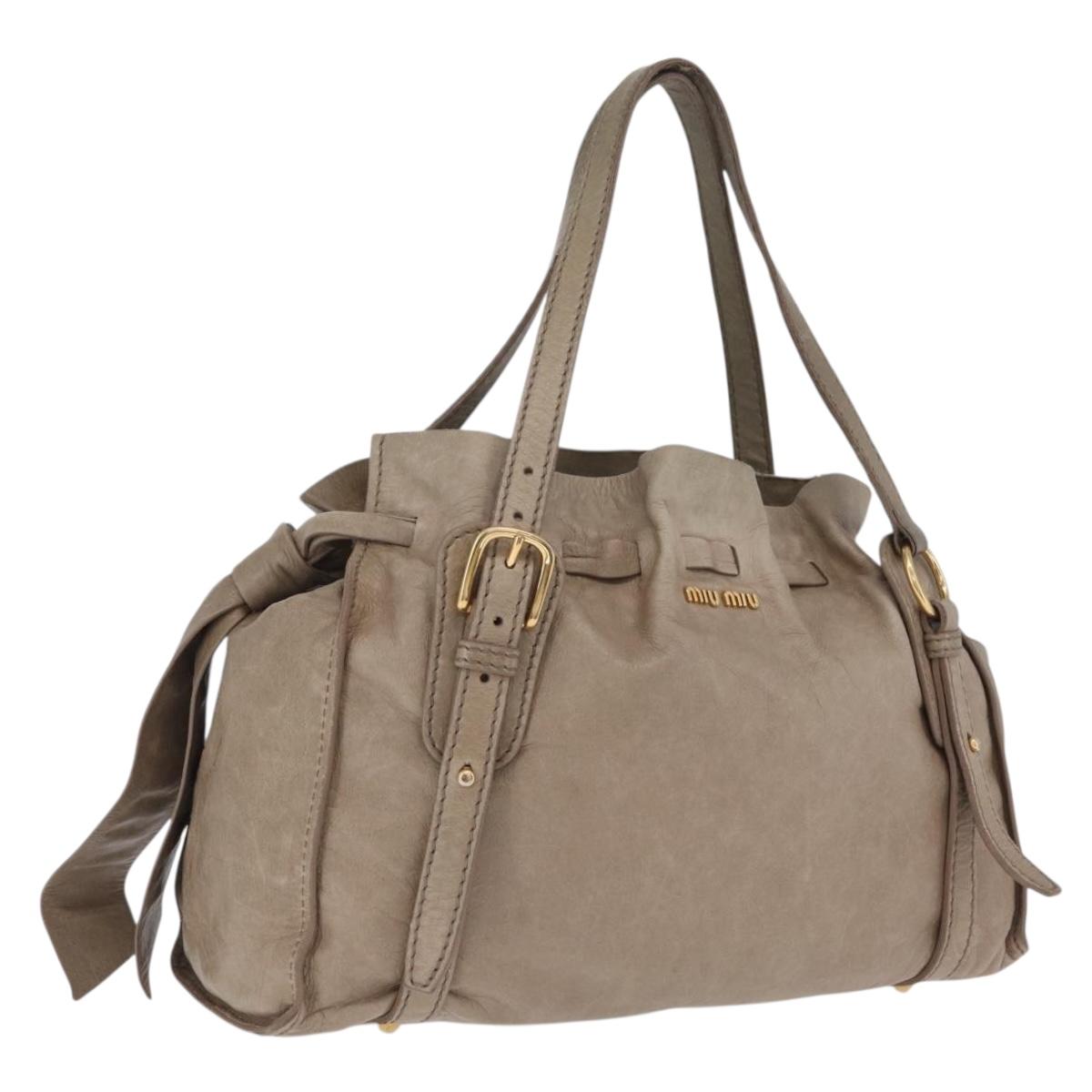 Miu Miu Tote Bag Vitellolux Beige Gold Auth 210240V
