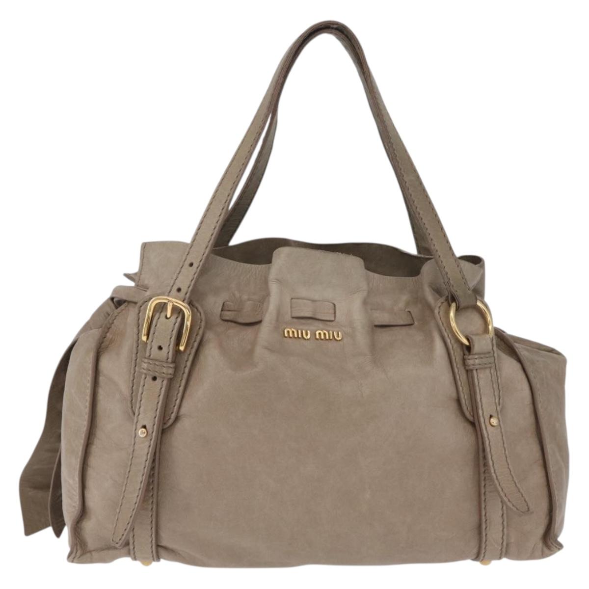 Miu Miu Tote Bag Vitellolux Beige Gold Auth 210240V