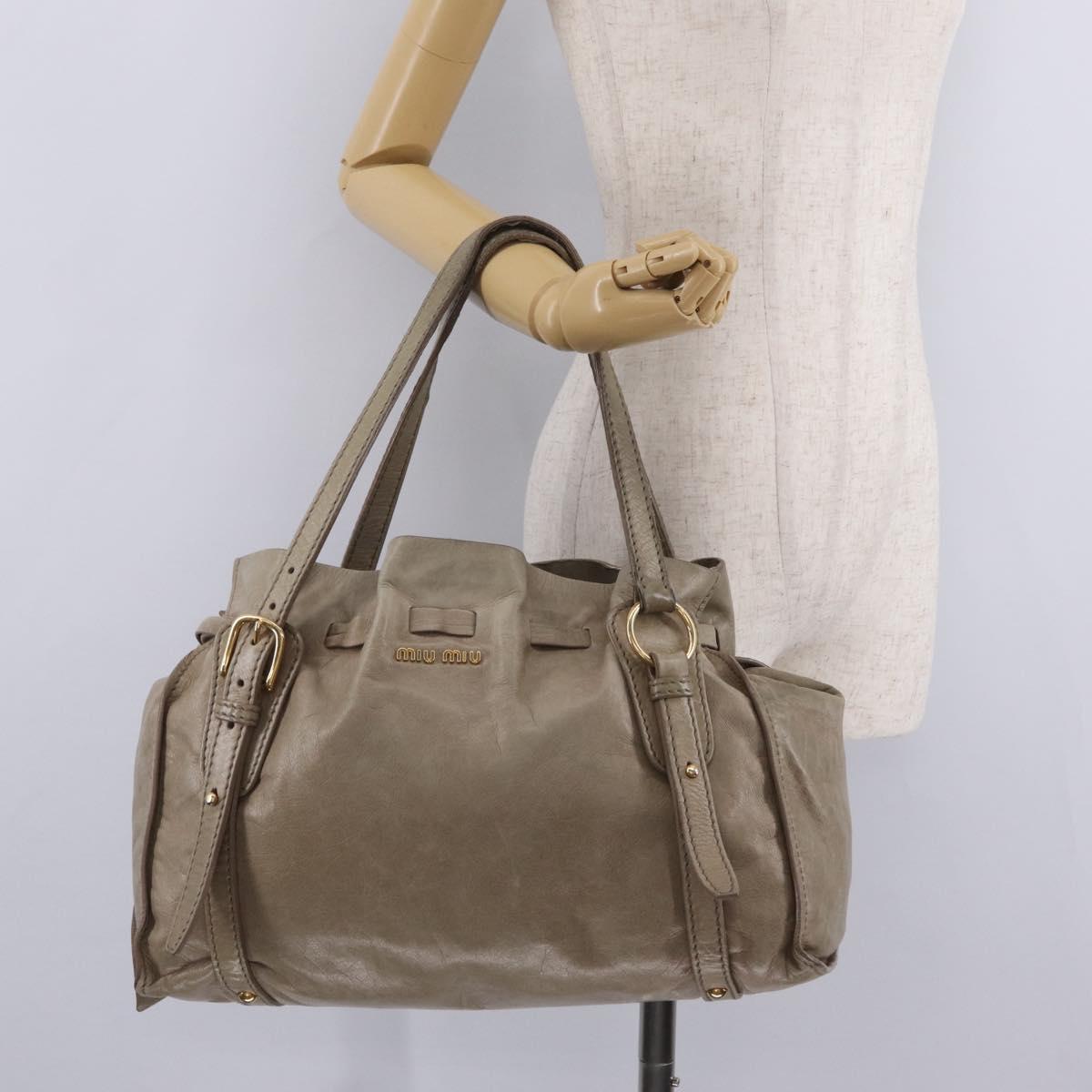 Miu Miu Tote Bag Vitellolux Beige Gold Auth 210240V