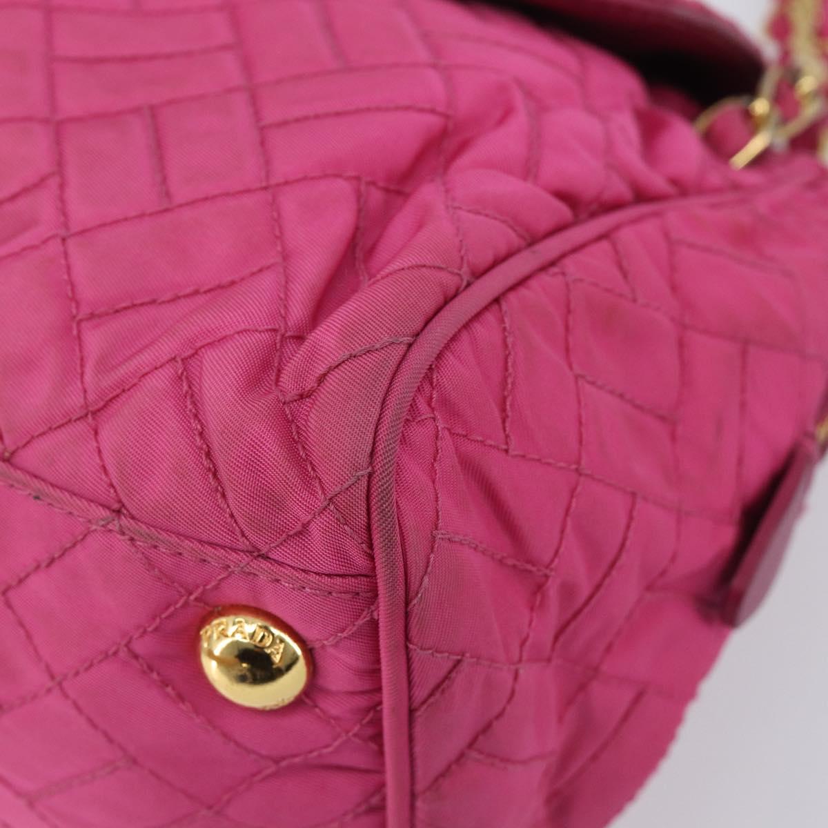PRADA Chain Shoulder Bag Nylon Pink Gold Auth 210244