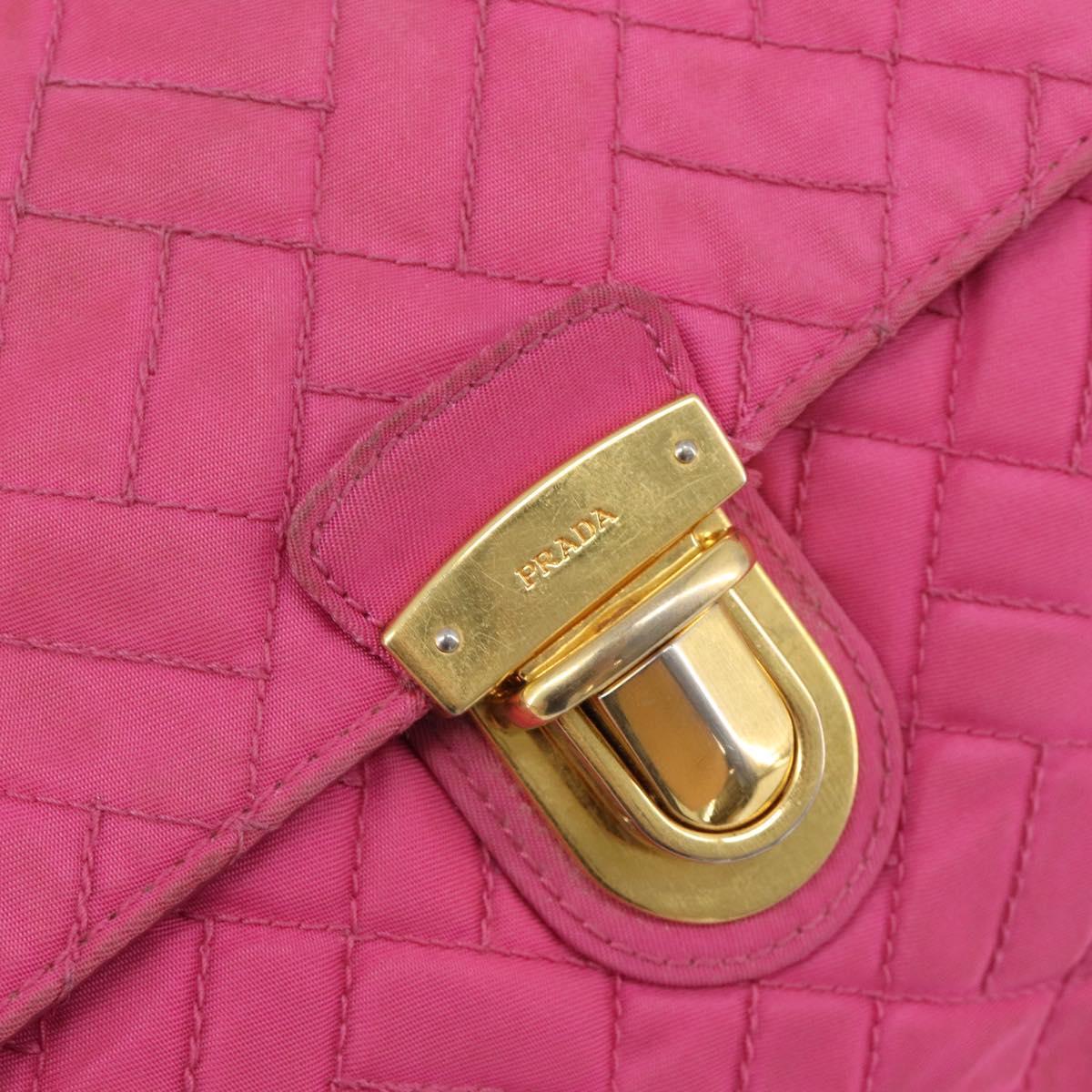 PRADA Chain Shoulder Bag Nylon Pink Gold Auth 210244