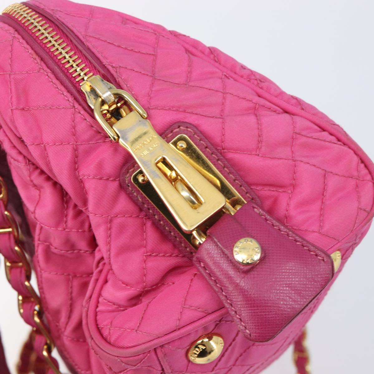 PRADA Chain Shoulder Bag Nylon Pink Gold Auth 210244