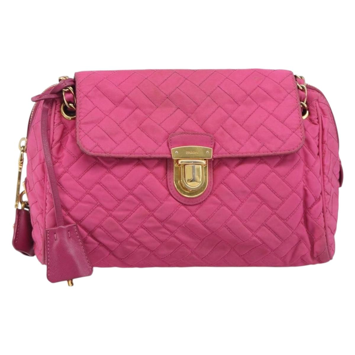 PRADA Chain Shoulder Bag Nylon Pink Gold Auth 210244