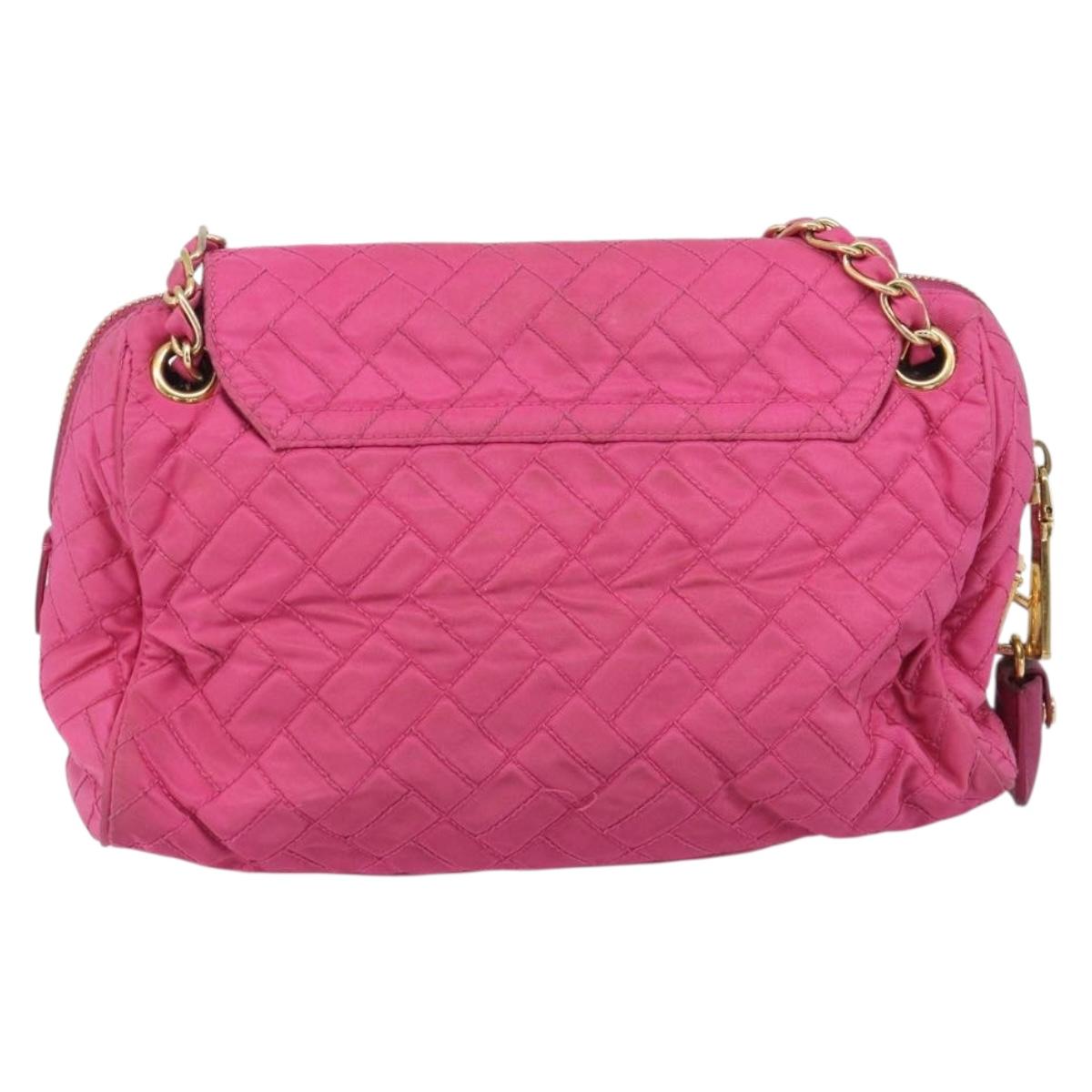 PRADA Chain Shoulder Bag Nylon Pink Gold Auth 210244