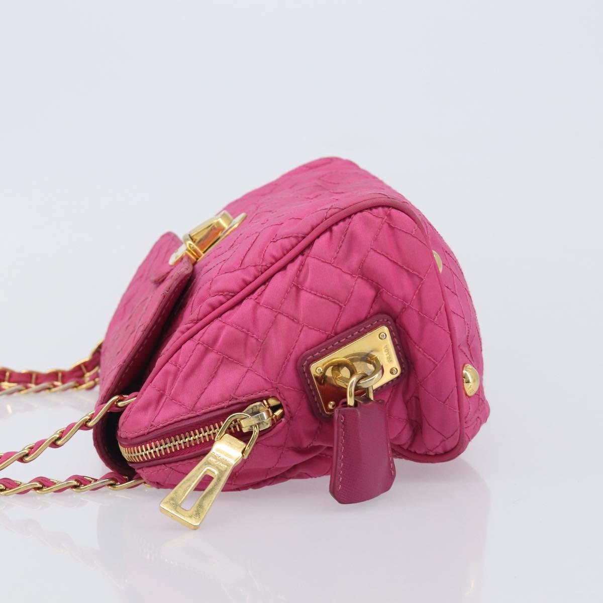 PRADA Chain Shoulder Bag Nylon Pink Gold Auth 210244