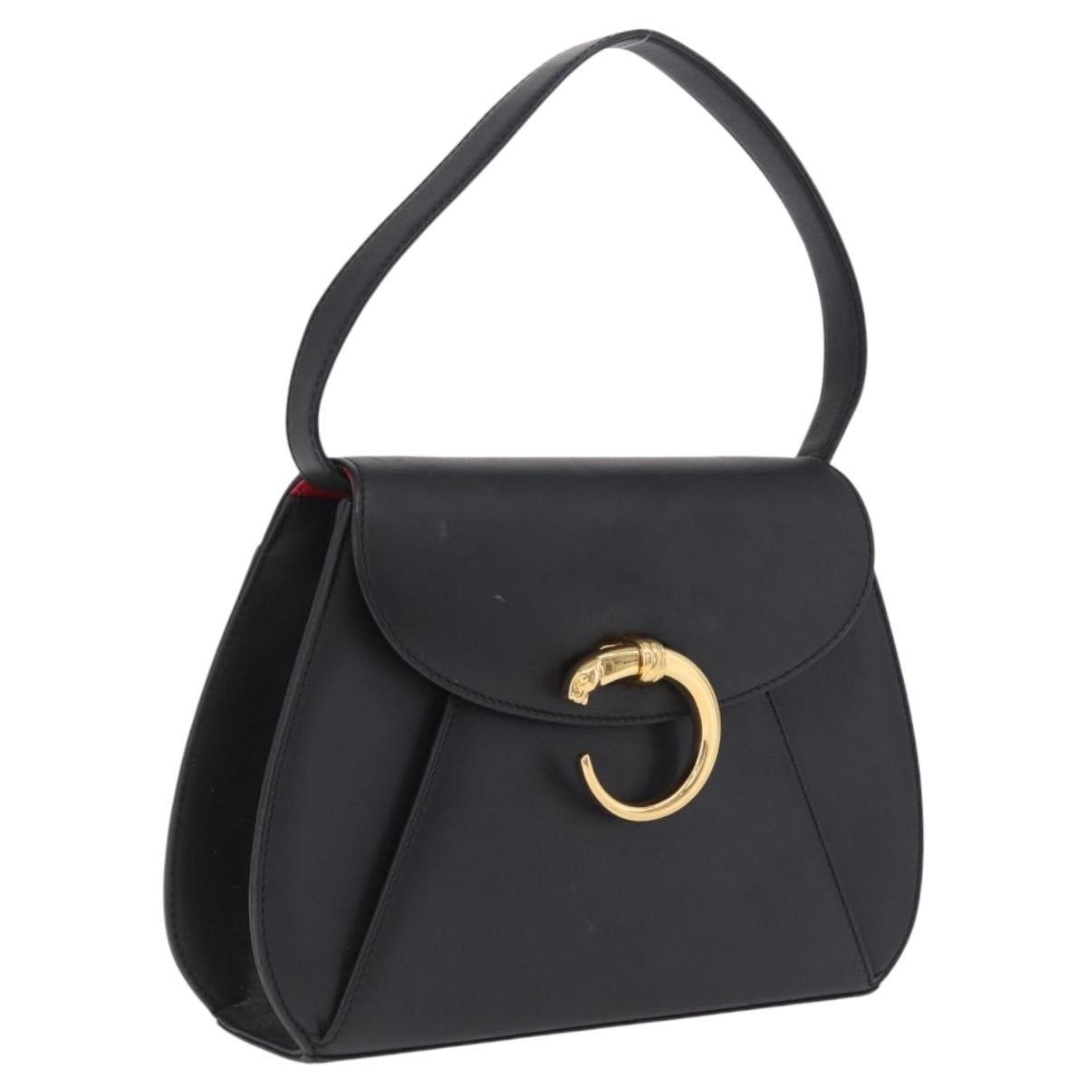 Cartier PANTHERE Shoulder Bag Leather Black Gold Auth 210249A