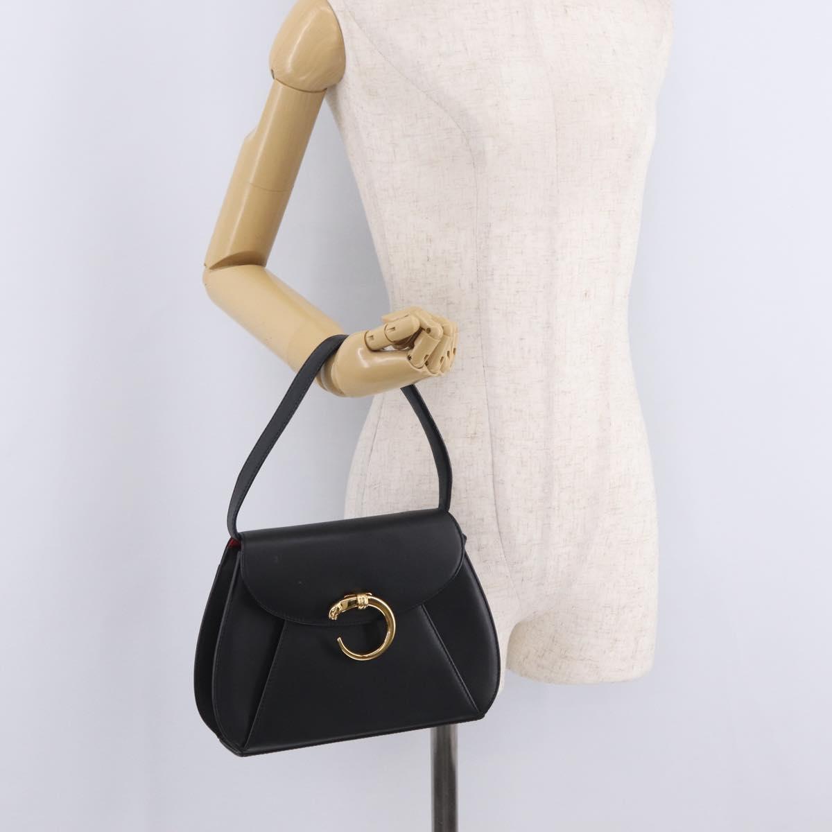 Cartier PANTHERE Shoulder Bag Leather Black Gold Auth 210249A