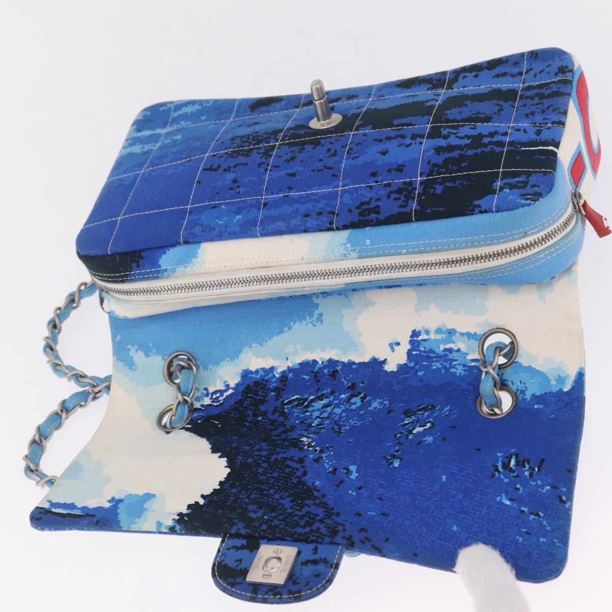 CHANEL Surf Line Choco Bar Chain Bag Canvas Blue Silver CC Auth 210250SM