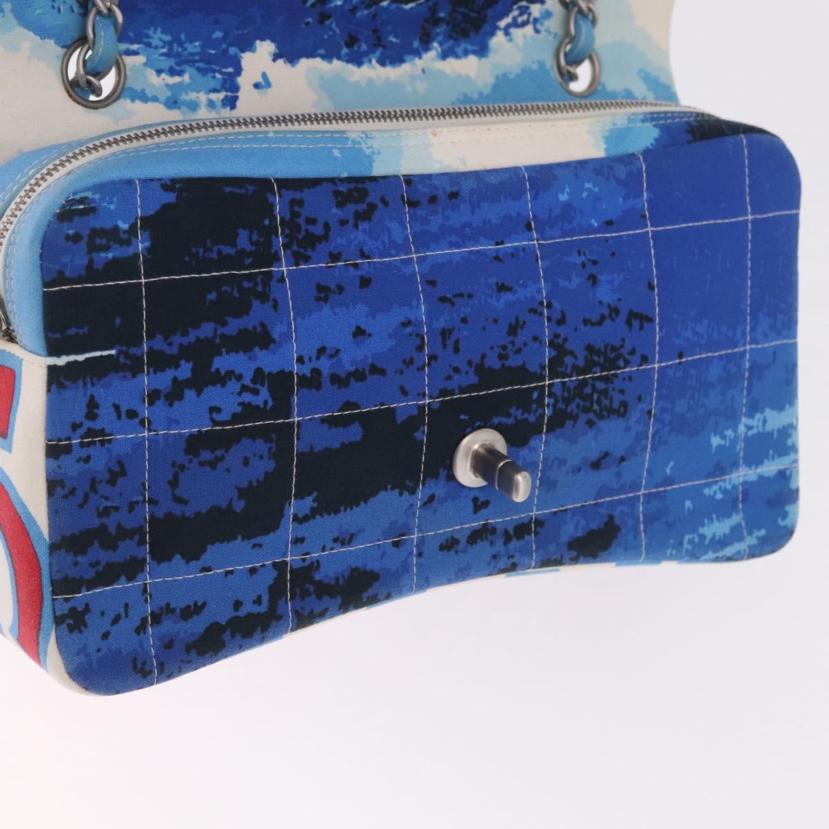 CHANEL Surf Line Choco Bar Chain Bag Canvas Blue Silver CC Auth 210250SM