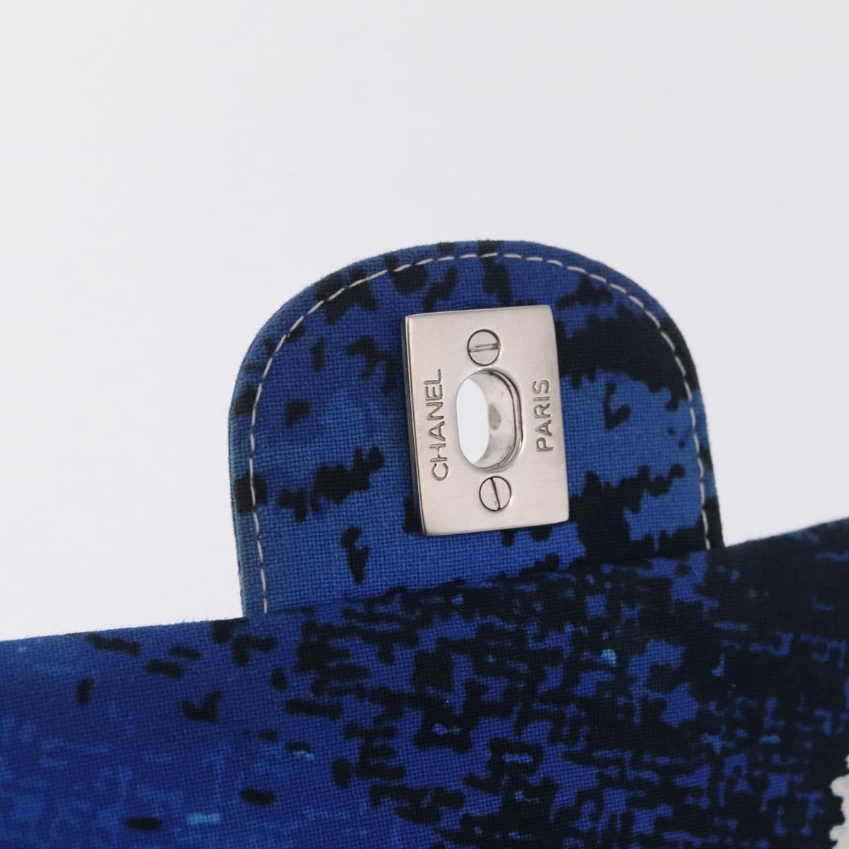 CHANEL Surf Line Choco Bar Chain Bag Canvas Blue Silver CC Auth 210250SM