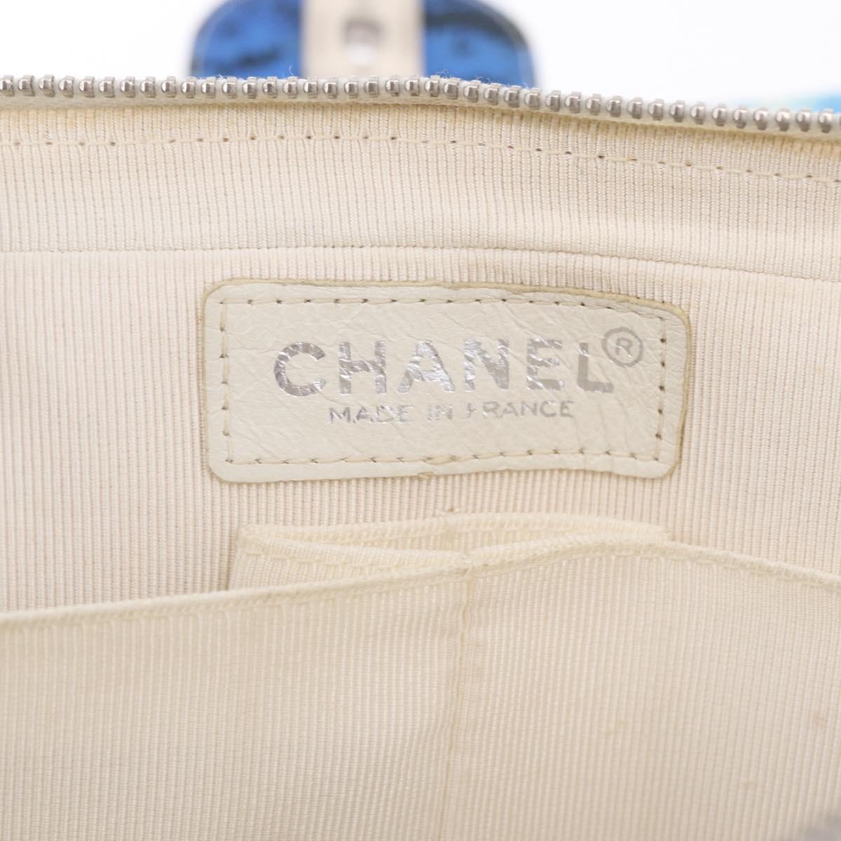 CHANEL Surf Line Choco Bar Chain Bag Canvas Blue Silver CC Auth 210250SM