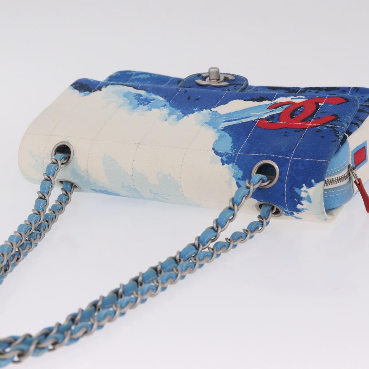 CHANEL Surf Line Choco Bar Chain Bag Canvas Blue Silver CC Auth 210250SM