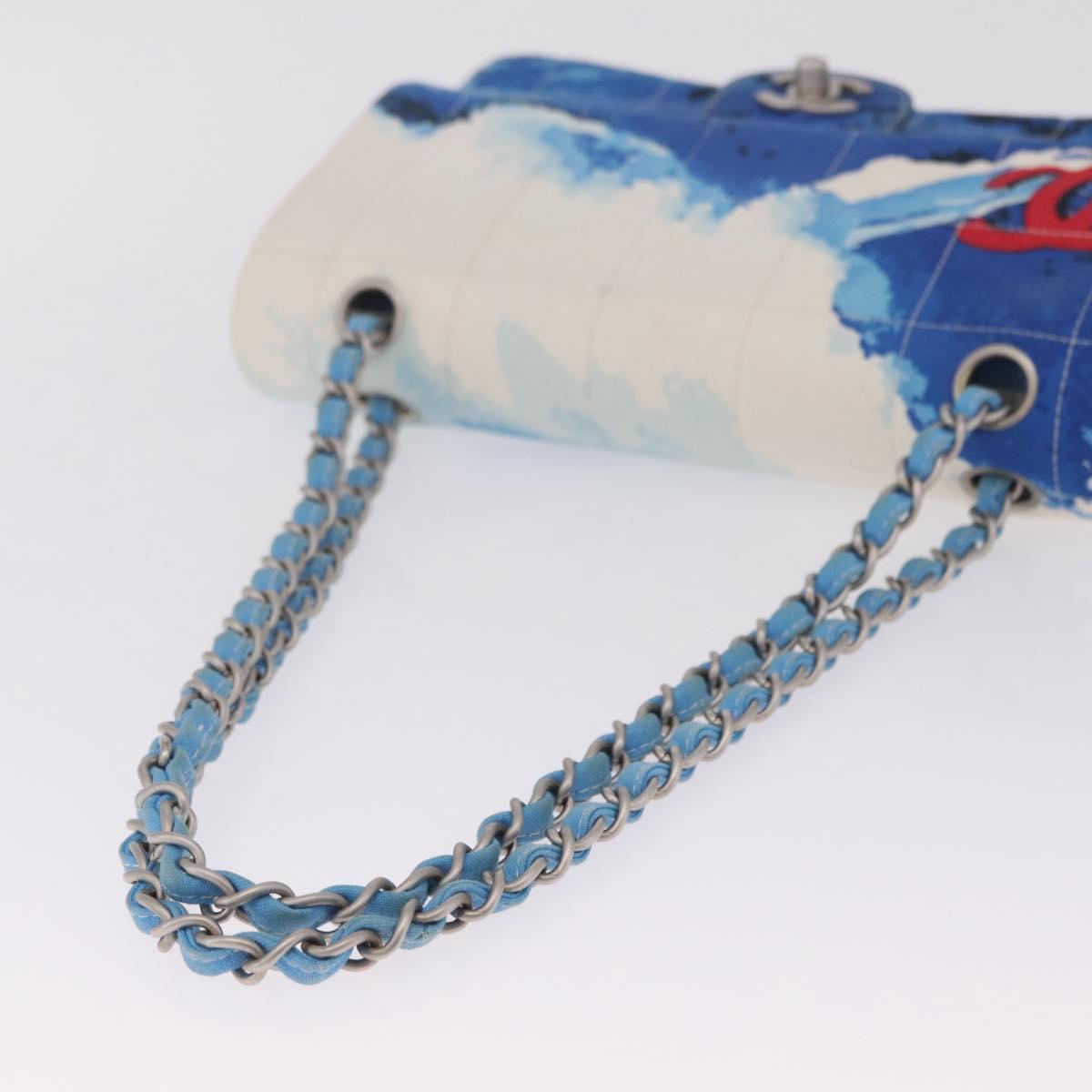 CHANEL Surf Line Choco Bar Chain Bag Canvas Blue Silver CC Auth 210250SM