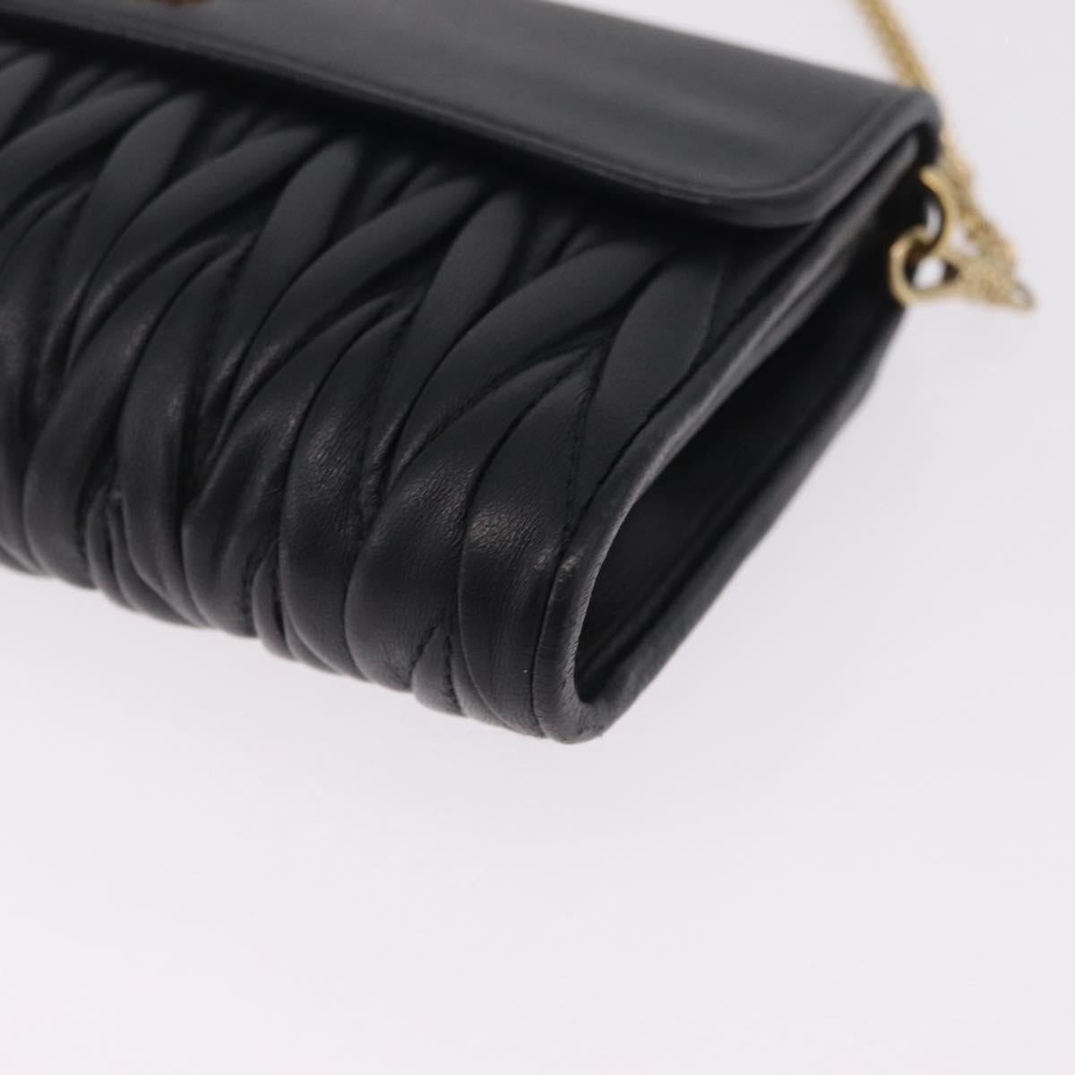 Miu Miu Matelasse Chain Wallet Leather Black Gold Auth 210251V
