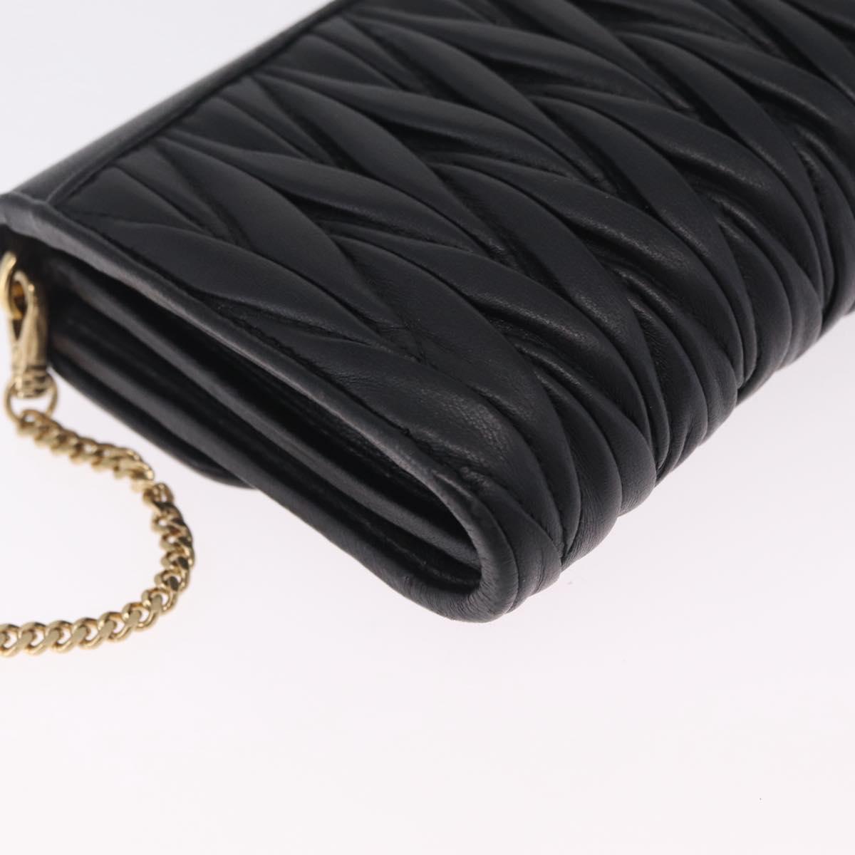 Miu Miu Matelasse Chain Wallet Leather Black Gold Auth 210251V