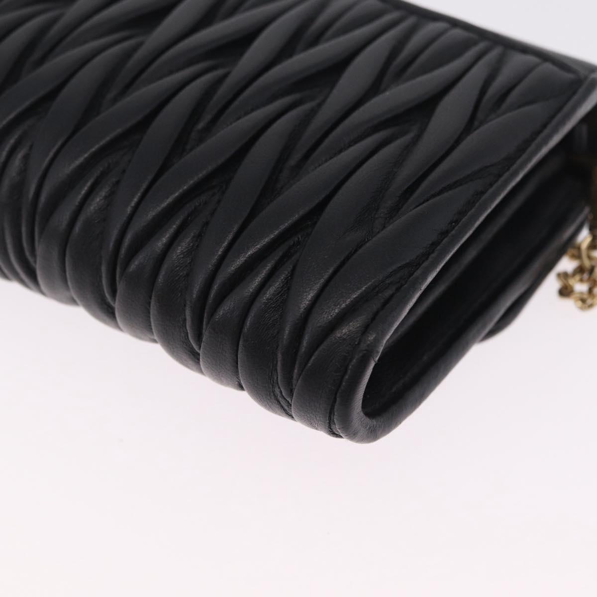 Miu Miu Matelasse Chain Wallet Leather Black Gold Auth 210251V