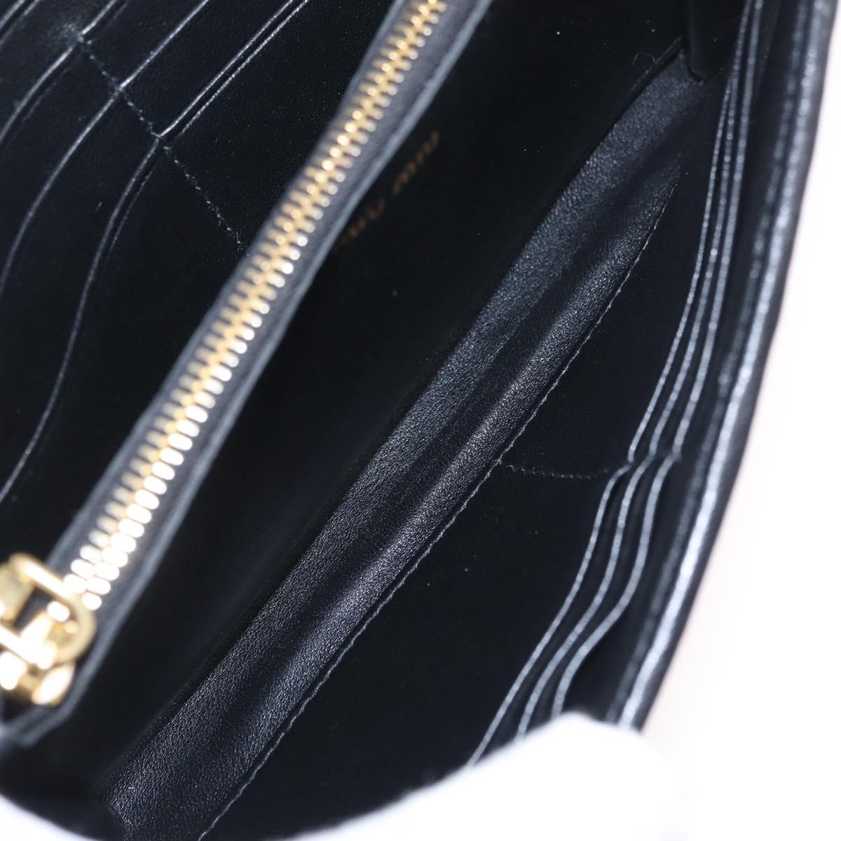 Miu Miu Matelasse Chain Wallet Leather Black Gold Auth 210251V
