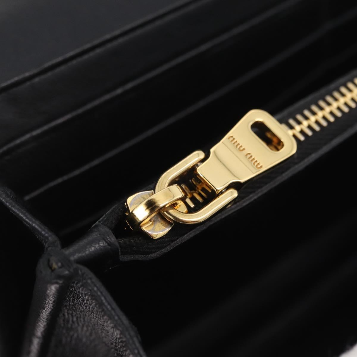 Miu Miu Matelasse Chain Wallet Leather Black Gold Auth 210251V