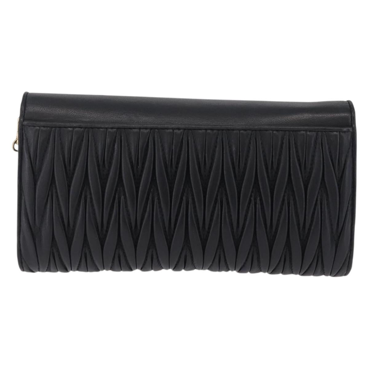 Miu Miu Matelasse Chain Wallet Leather Black Gold Auth 210251V