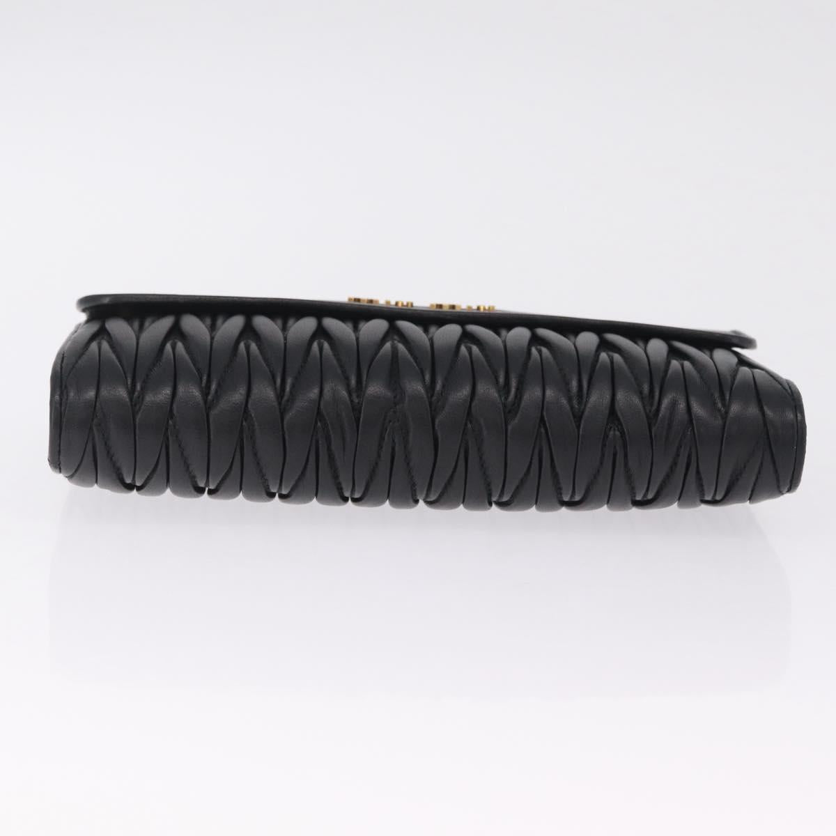 Miu Miu Matelasse Chain Wallet Leather Black Gold Auth 210251V