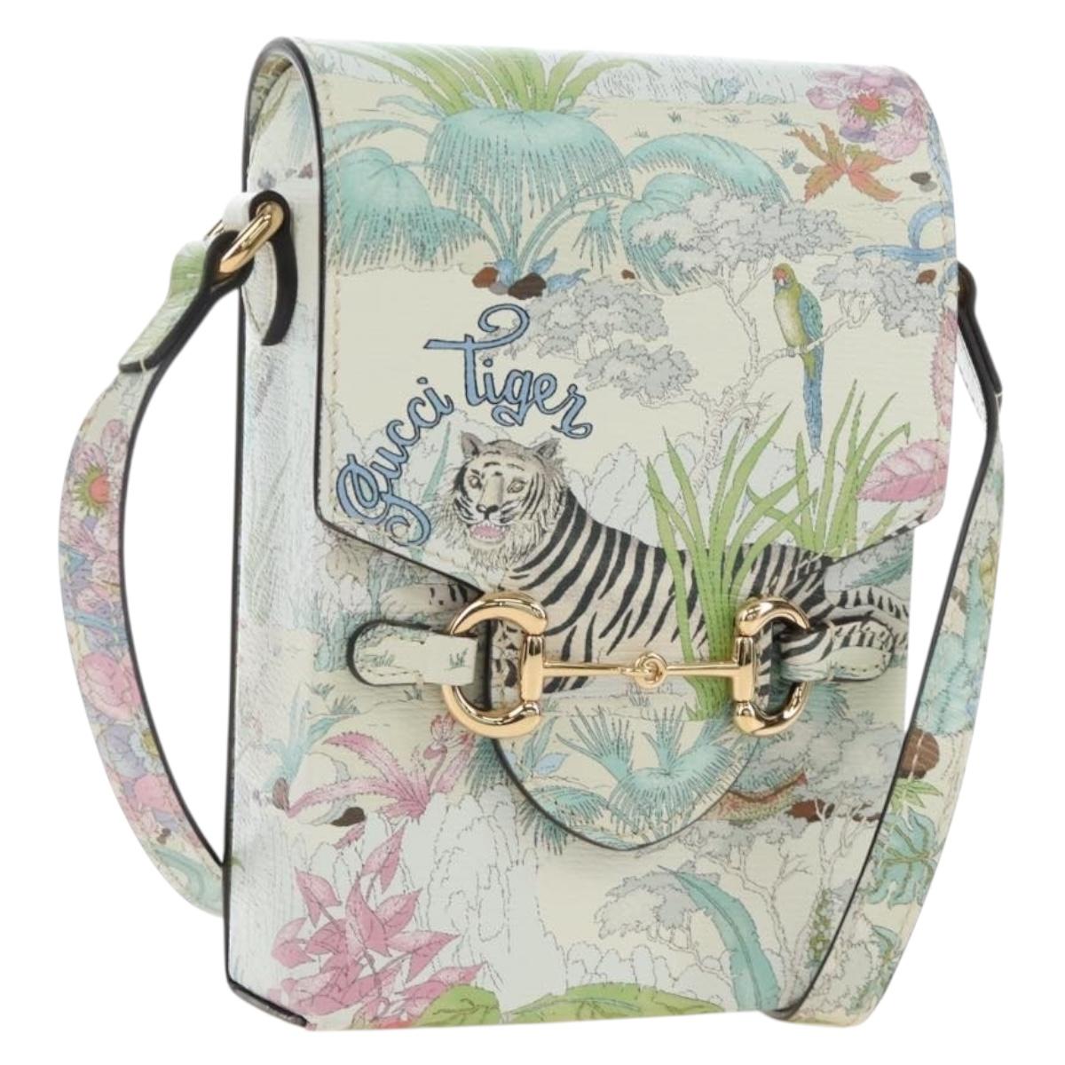 GUCCI Horsebit Tiger Bag Leather Multicolor Gold 625615 2149 Auth 210252SM