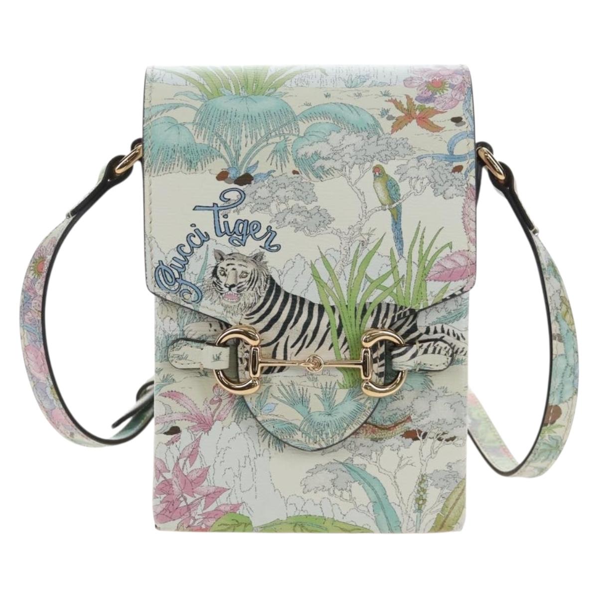 GUCCI Horsebit Tiger Bag Leather Multicolor Gold 625615 2149 Auth 210252SM