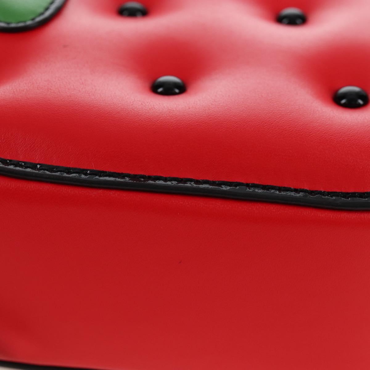 kate spade 3D Strawberry Hello Kitty Chain Bag Leather Red Silver Auth 210253M