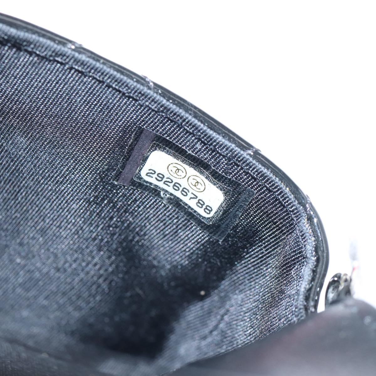 CHANEL Belt Bag Patent Leather Black Silver CC Auth 210255SM